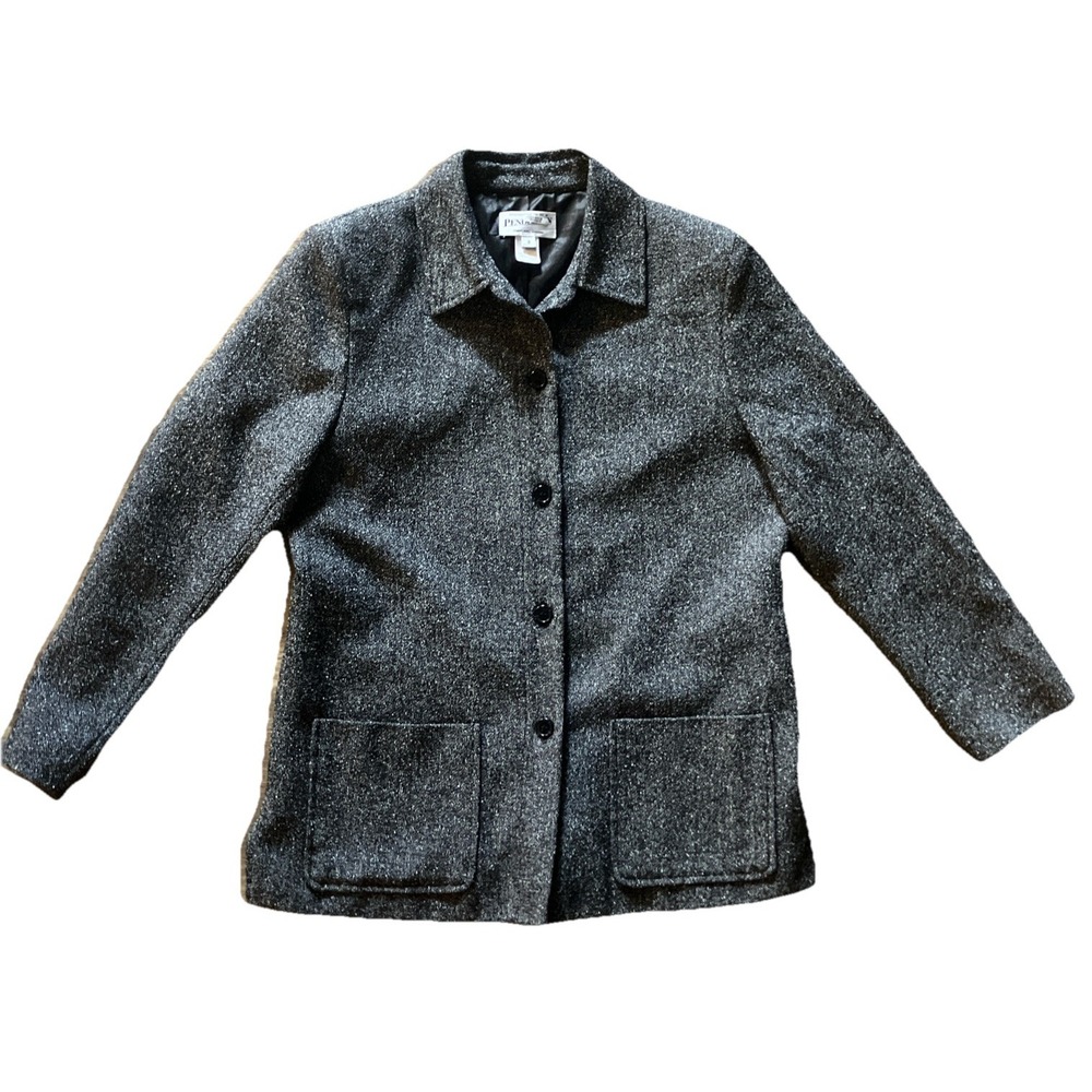 Pendleton Classic Womens 8 Wool Tweed Blazer Black White Fabric USA TF100-40420
